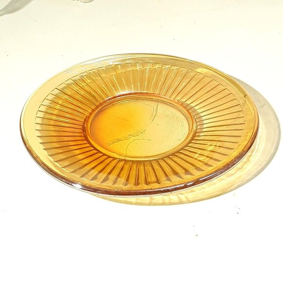 Marigold Carnival Glass Orange B & B Plate 6 " Set of 2 Wide Rim Ribbed Vintage - Picture 3 of 4